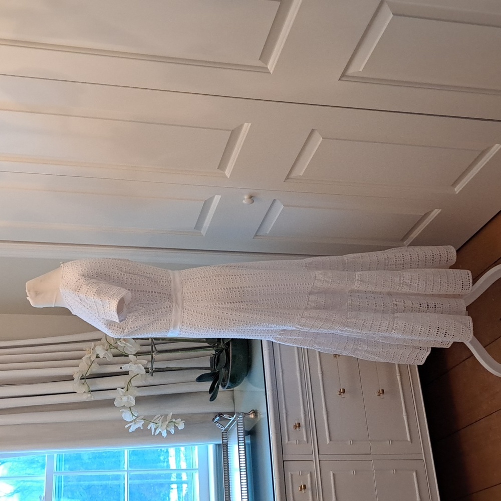 Banana Republic Womens Party/Wedding/Summer White Eyelet Lined Midi Dress S-0 - Picture 4 of 10